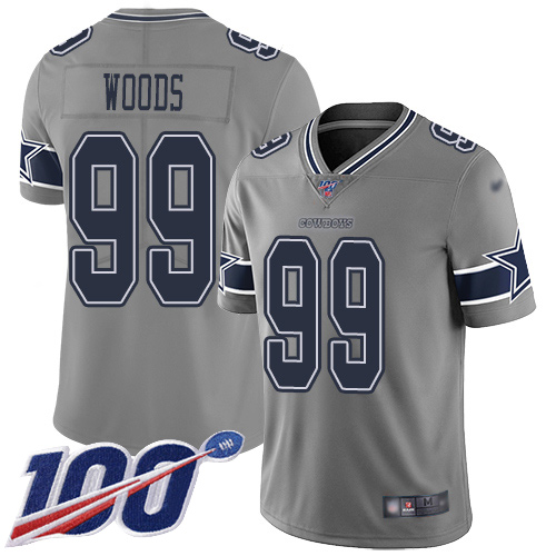 Men Dallas Cowboys Limited Gray Antwaun Woods 99 100th Season Inverted Legend NFL Jersey